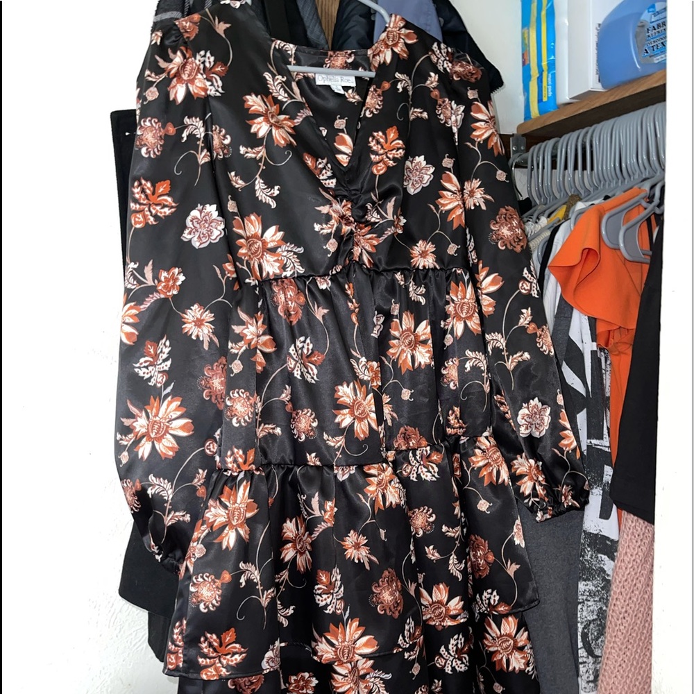 NWOT black floral dress